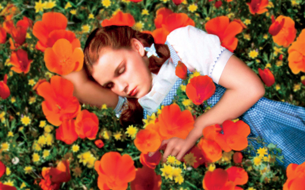 Dorothy asleep in a field of poppies, The Wizard of Oz, 1939